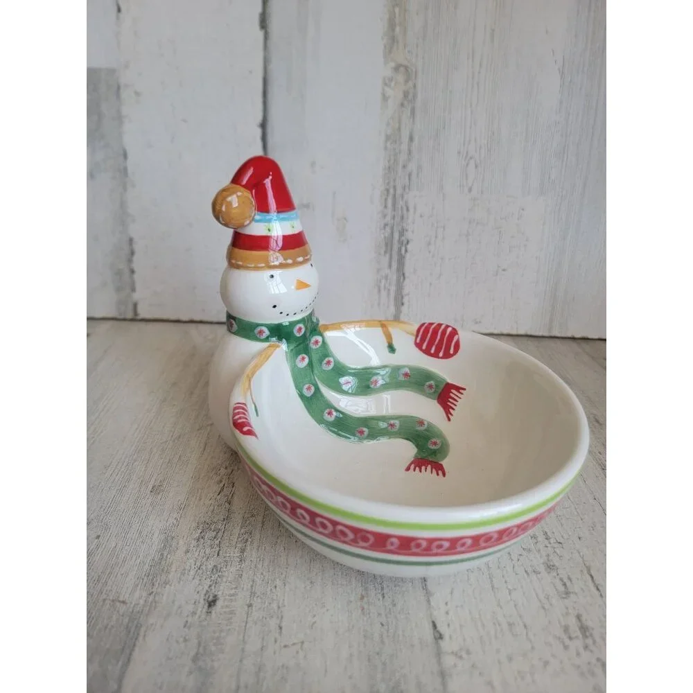 Pier 1 snowman snack bowl candy xmas home decor‎
